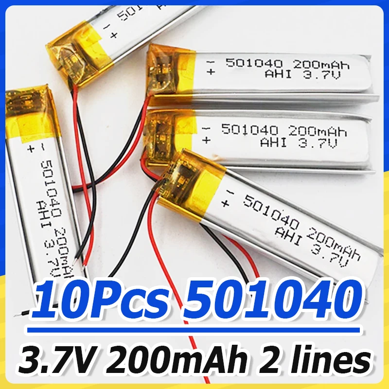 10pcs Wholesale 3.7V 200mAh Rechargeable Li-Battery 501040 For Music Player GPS Recording Pen Camera Bluetooth Speaker