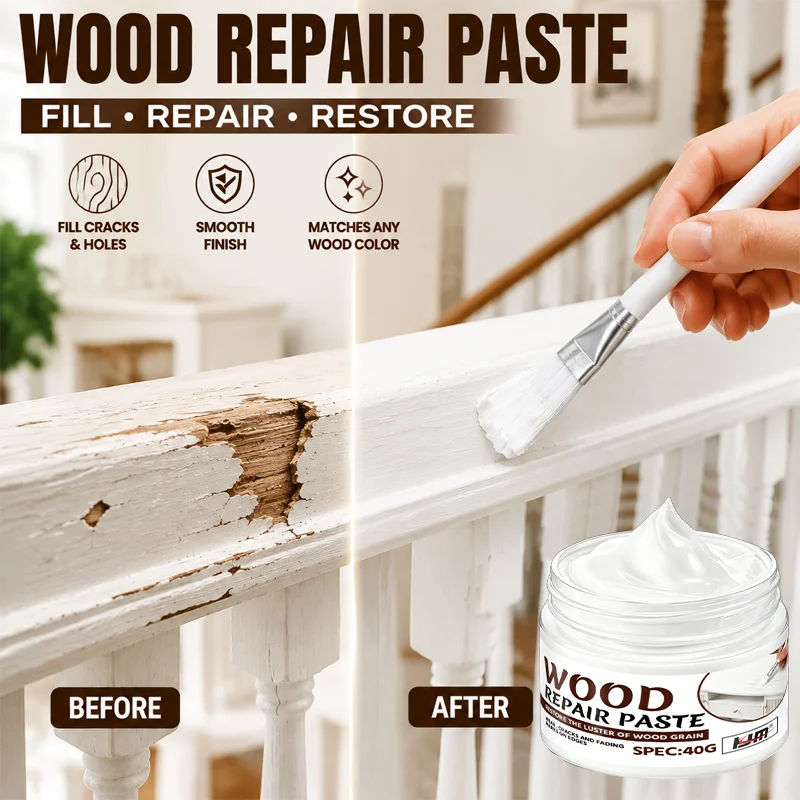 Pasta reparadora de madera blanca KJM, relleno para arañazos, grietas y desportilladuras en muebles, masilla de secado rápido para reparar puertas, gabinetes, mesas y pisos.