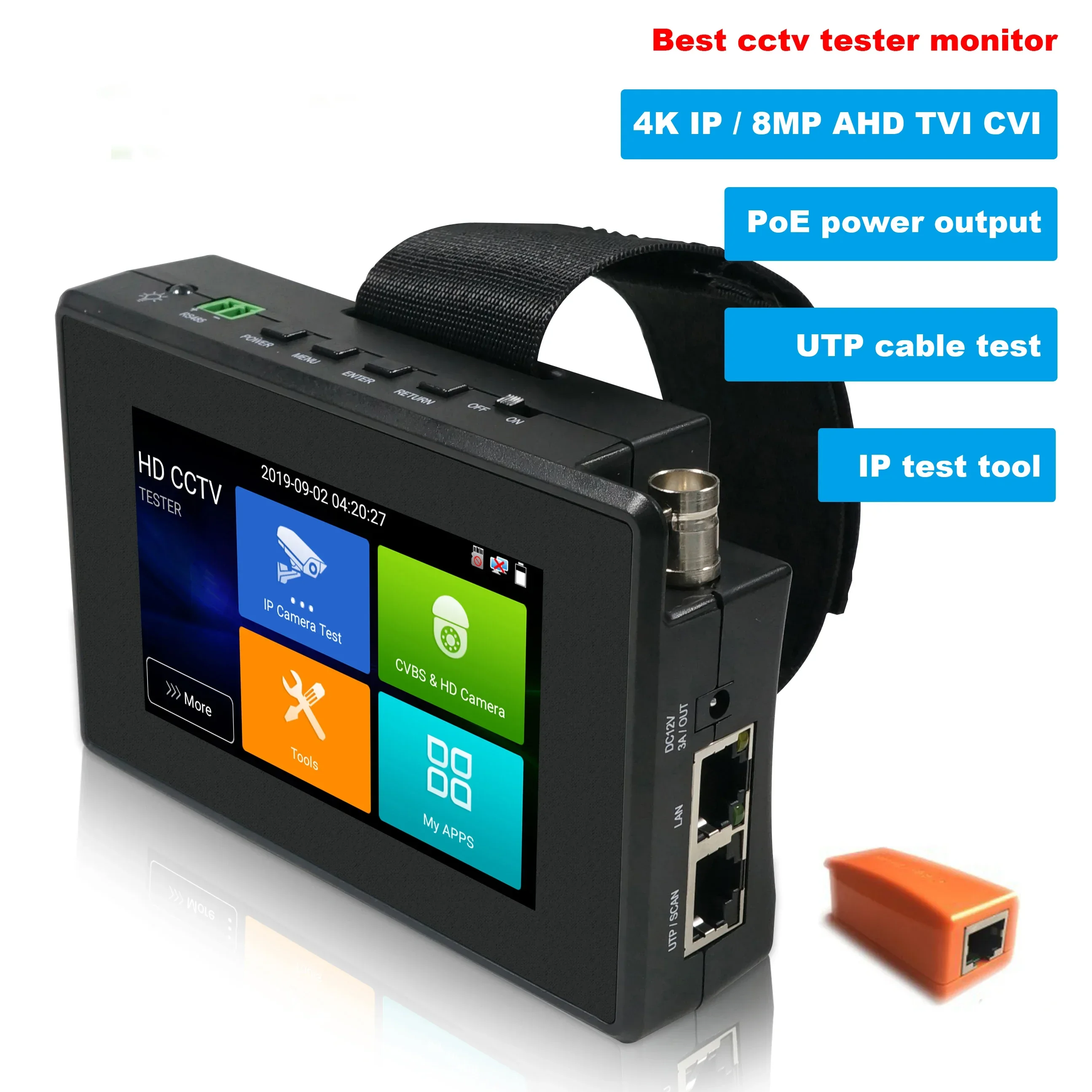 Upgrade IPC-1800 PLUS  IP Camera Tester H.265 4K 8MP TVI  CVI  AHD Analog 5-in-1 Wrist CCTV Test Monitor  DC12V  POE Power outpu