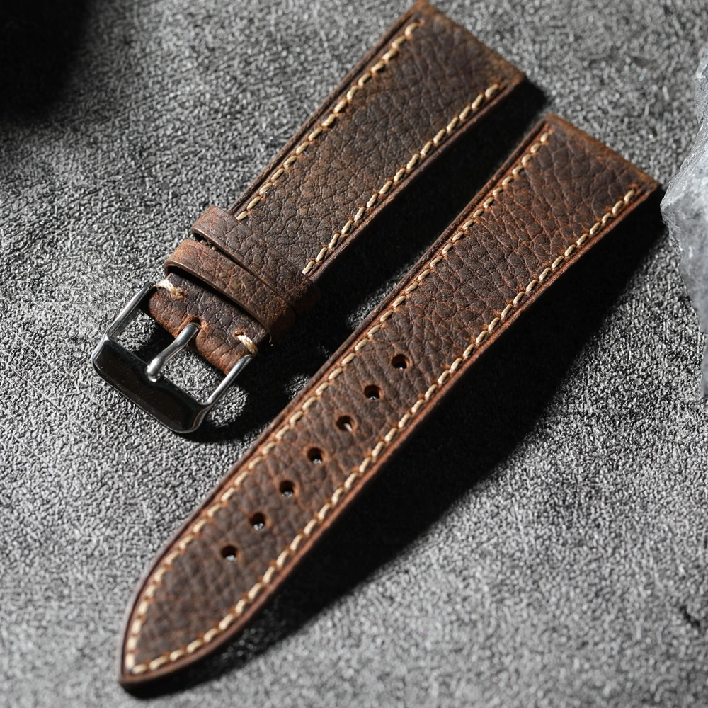 Handmade Soft Genuine Leather Strap 22MM*18MM, Brown Men\'s Vintage Style, Suitable For Antique Watch Bracelets