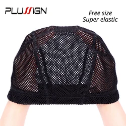 Plussign-Peluca de ganchillo suave, gorro de cúpula de malla gruesa, gorros para hacer pelucas, Red para el cabello con agujero grande, se puede estirar, tamaño libre, 1 lote