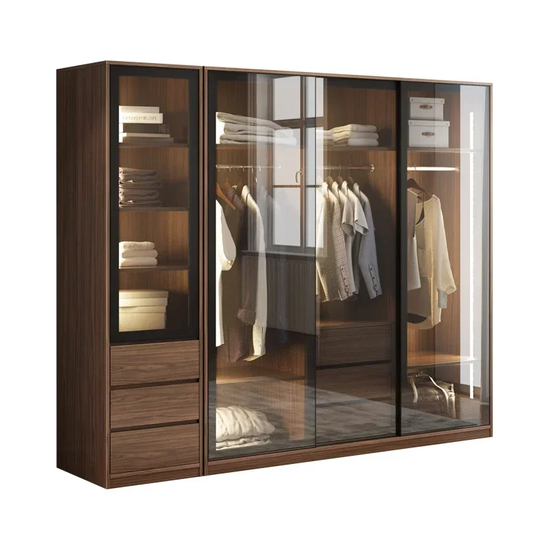 Simple Modern Organizer Wardrobe Drawers Hanging Rail Storage Cabinet Glass Sliding Door Bedroom Roupeiros Household Items