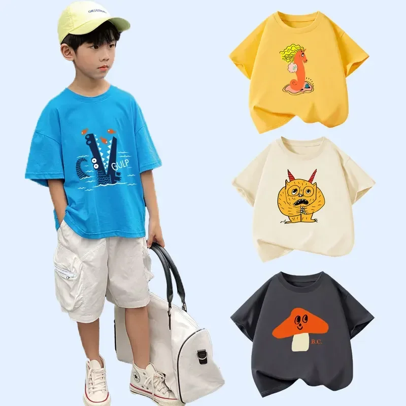 JIAYAN 2025Kids T-shirts 2025 Summer Tops For Boys Short-sleeve Children Tees Candy Color Girls Tees Cotton Teenager School Shir