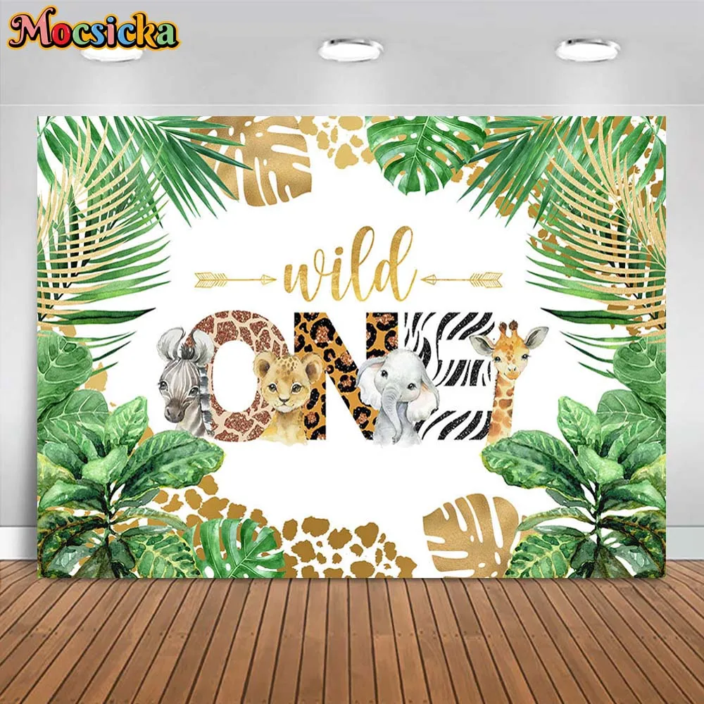 

Mocsicka Wild One Photo Background Boy Safari Jungle Theme 1st Birthday Party Decor Animals Backdrop for Photography Photostudio