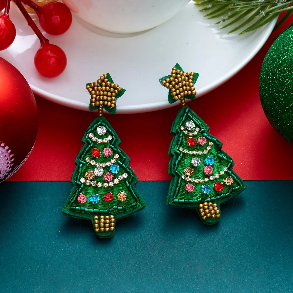 Weihnachtliche Ohrringe in Form eines Hauses mit Reisperlen für Damen, bunte Perlen, Weihnachtsmann, Rentier, Schneeflocke, Baum, Schleifen-Ohrringe, Schmuck. – Detail 24