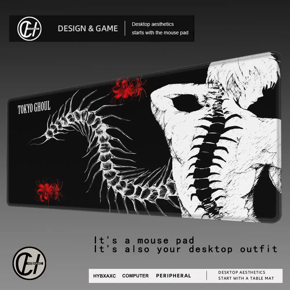 Tapete de mesa de anime preto e branco tokyo ghoul mousepad kaneki ken computador gamer antiderrapante mouse pad de mesa hd playpad hybxaxc