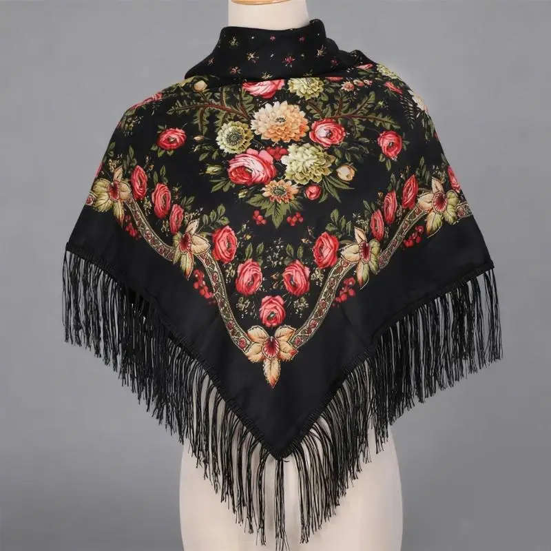 2026 New Lightweight Printed Square Scarf Adjustable Fringed Shawl Comfortable Polyester For Daily Wear Outdoor Indoor Use