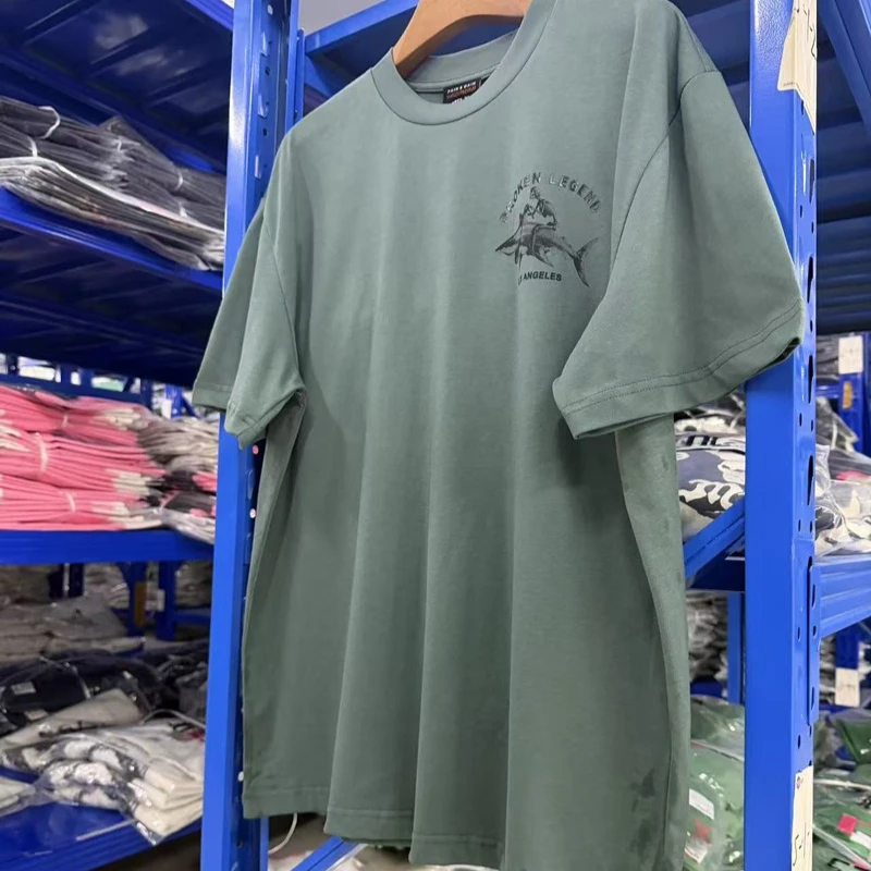 26SS Retro Yakuza Premium Short Sleeve Tshirts High Street Skull Shark Pattern Washed T-shir for Men Women