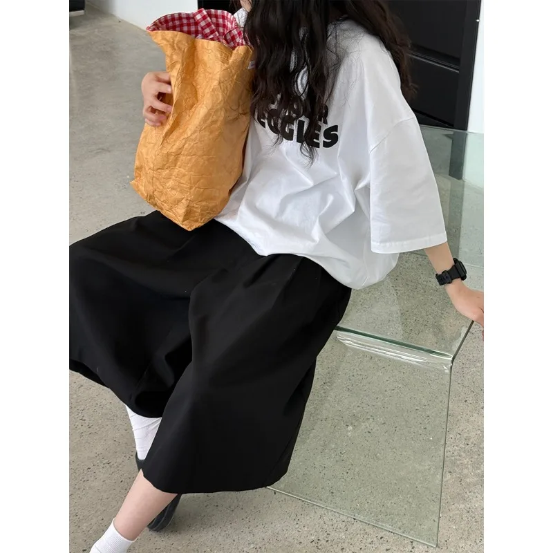 Japanese Leisure Suit Cropped Shorts Women's Summer New Commuter Pleated Loose Wide-leg Straight Pants