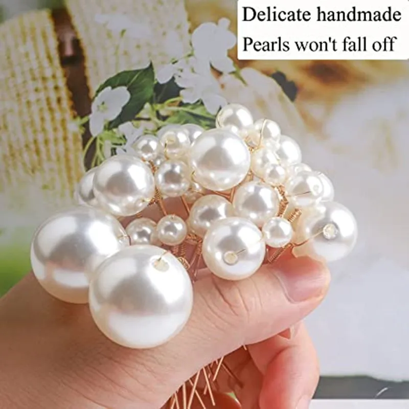 6 Piece Wedding Pearl Hair Pins Bridal Flower Crystal Hair Pins Clips for Women U Shaped Pins