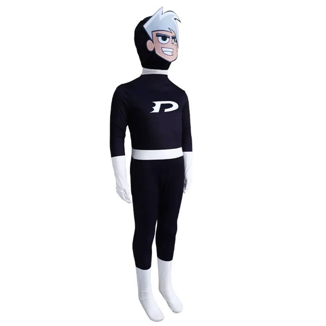 Men's Kids Nickelodeon Danny Phantom Costume Jumpsuit with Headpiece for Halloween Cosplay Party Jumpsuit Dress Up Set