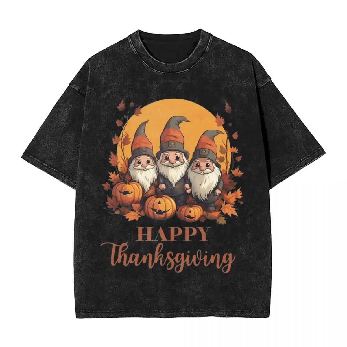

Oversized Washed T Shirt Happy Thanksgiving Day Cotton T-Shirts Fall Autumn Leaves Pumpkin Gnome Lover Tee Shirt for Men Tops