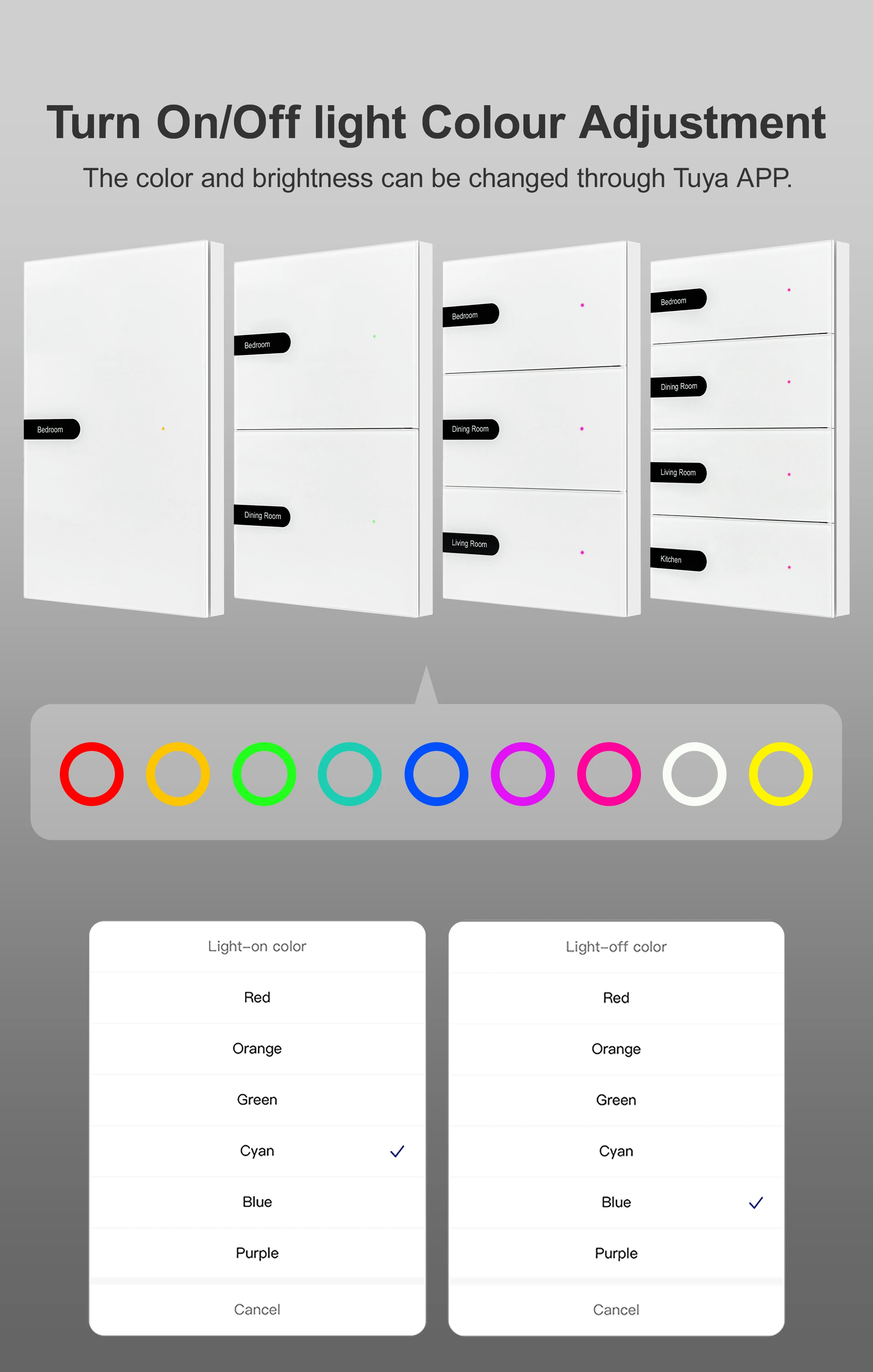 MANHOT Wifi Smart DIY Name Switch 1 2 3 4 Gang US Push Button Display Screen Wall Light Switch Work with Tuya Alexa Google Home