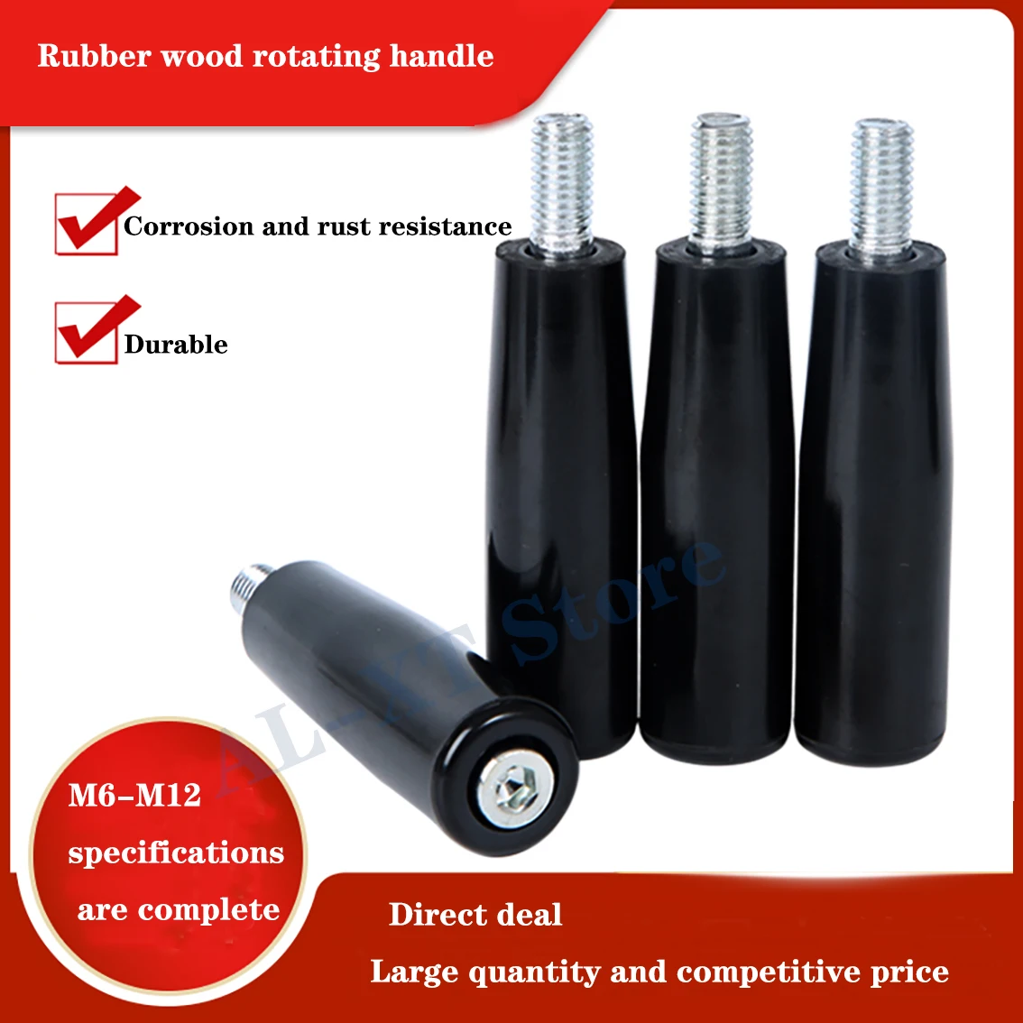 M6/M8/M10/M12 Black Plastic Handle Rubberwood Rotating Handle Through Hole Handle Through Rod Machine Tool Handwheel Handle