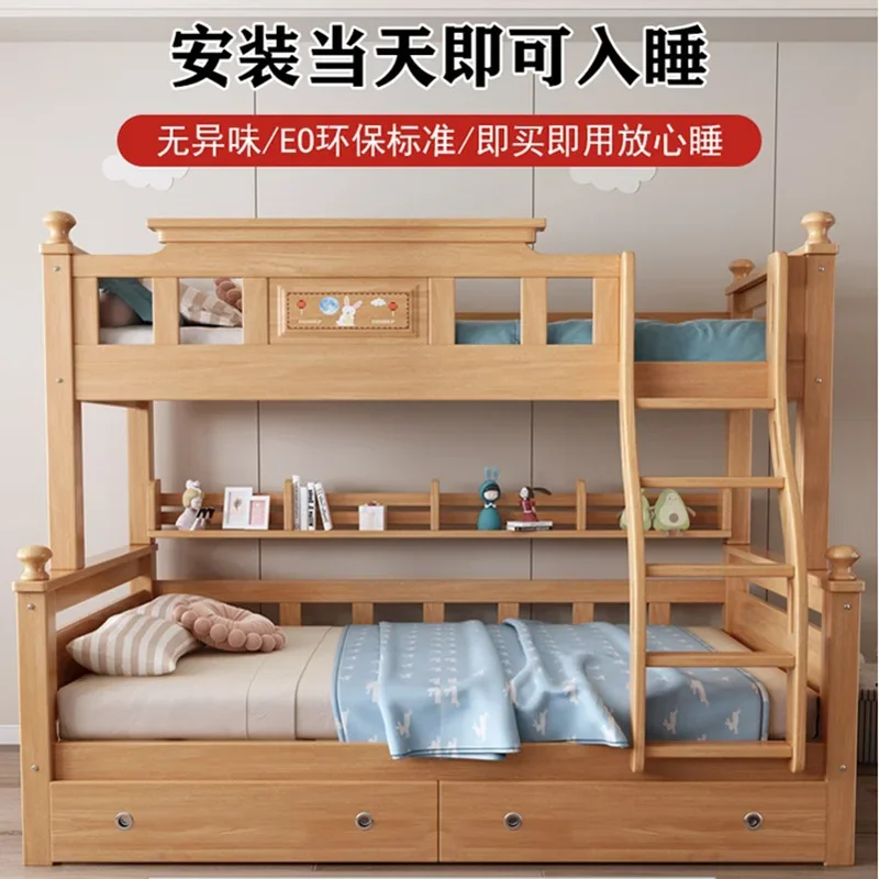 Letto per suocera per bambini alto e basso a due strati in legno massello, parte superiore e inferiore a doppio strato