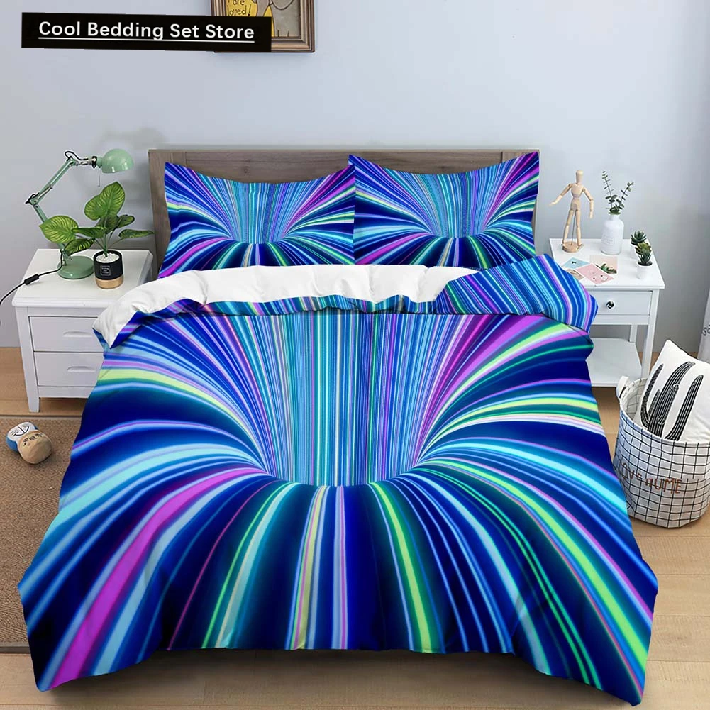 

3D Duvet Cover Psychedelic Abstract Double Queen Bedding Set 2/3pcs Quilt Cover King Full Size Blue Polyester Comforter Cover