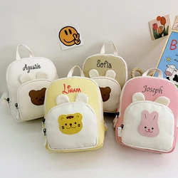 Personalized Name Canvas Backpack Small Cartoon Bunny Bag Custom Kindergarten Girl's Schoolbag Kids Outdoor Snackbags with Name