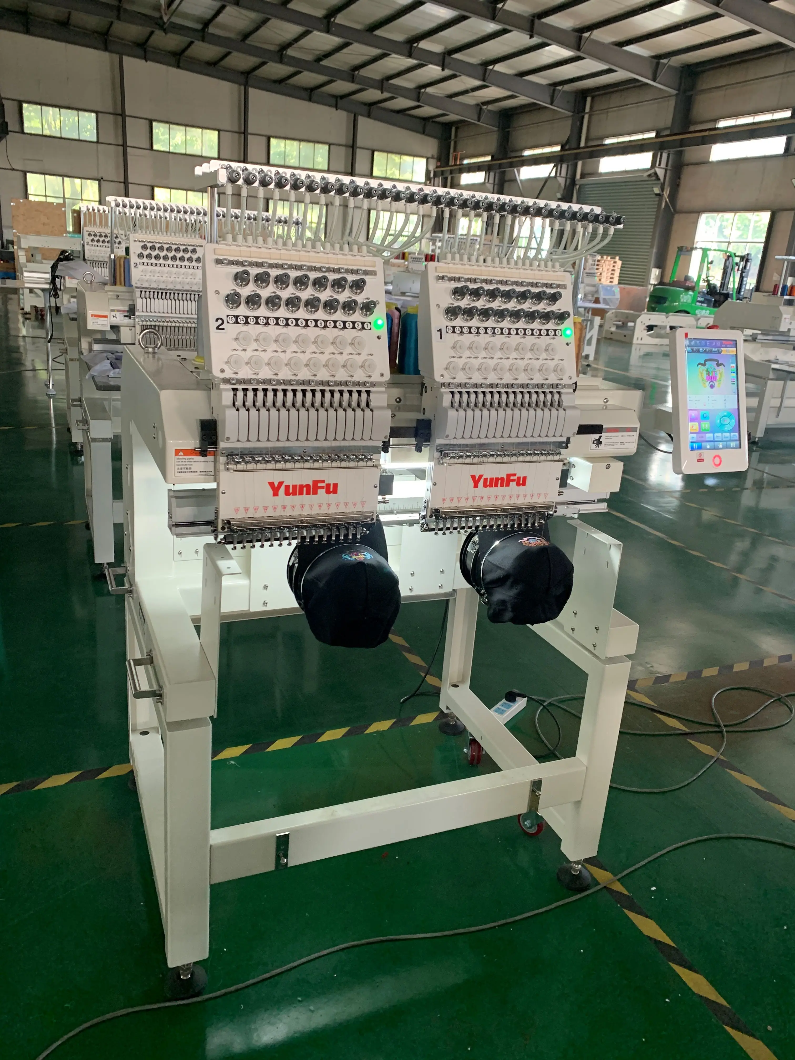 DDP 2-Head YUNFU Embroidery Machine 12-15 Needle Cap for T-Shirts Finished Garments ,Flat, Socks-Dahao A15 Computer