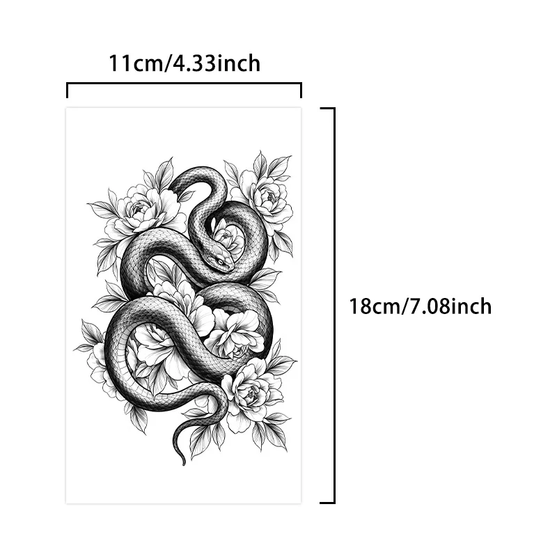 Tattoo Sticker Temporary Tattoo Waterproof Long Lasting Floral Snake Pattern Body Art for Men Women Arm Wrist Calf Large Size
