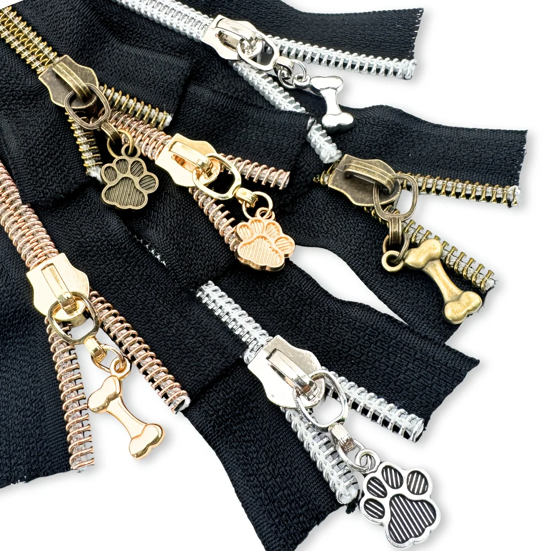 5pcs # 5 puppy claw dog bone pendant nylon zipper head 3 colors for nylon zipper, DIY wallet making