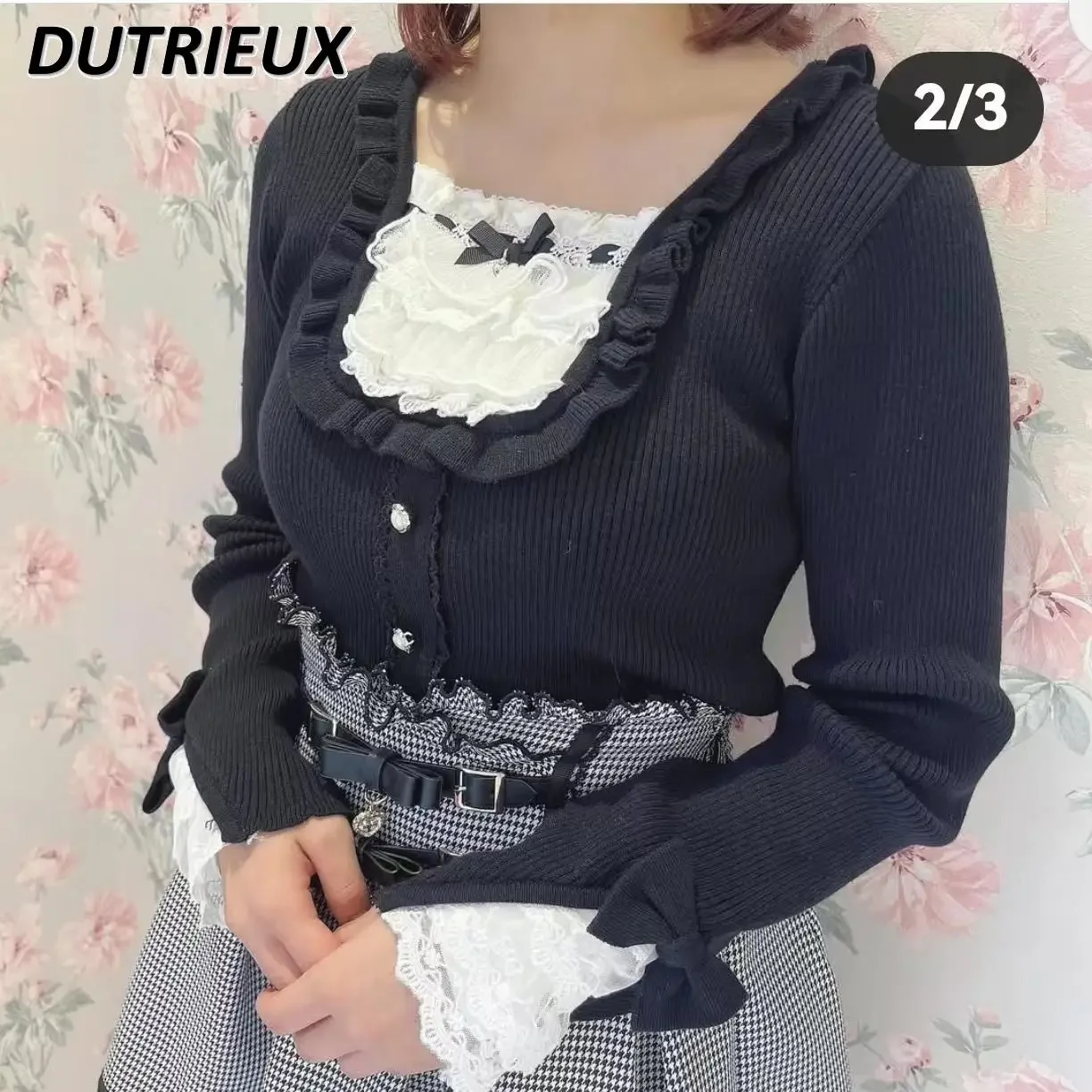 Japanese Removable Collar Lace Splicing Long-sleeved Jumper Pullover Sweet Cute Girl Versatile Slim-fitting Knitted Sweater