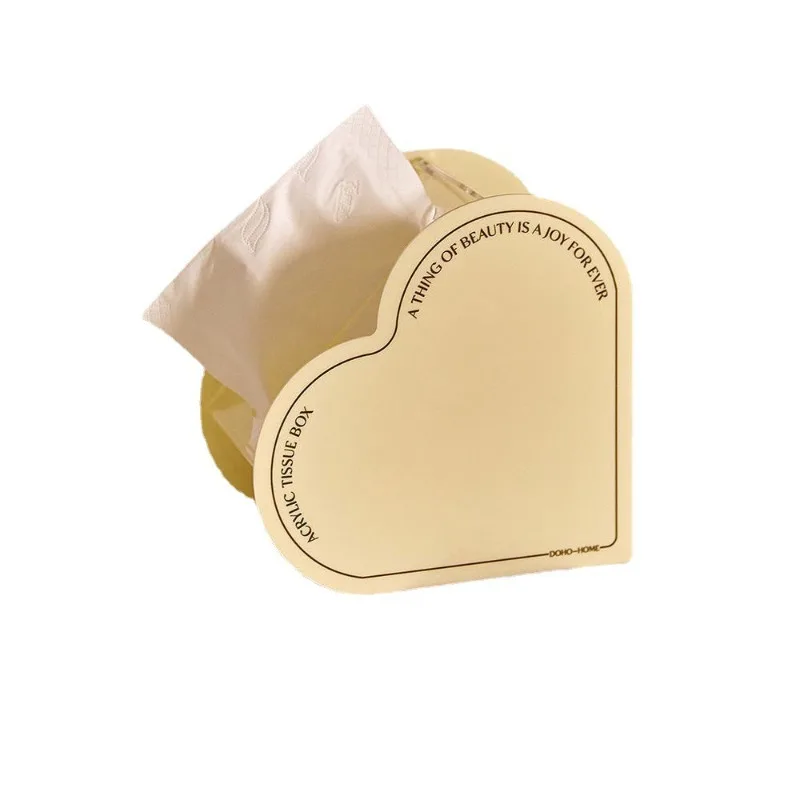 

Simple and creative acrylic heart-shaped tissue box solid color cute high-end beige pumping carton simple style