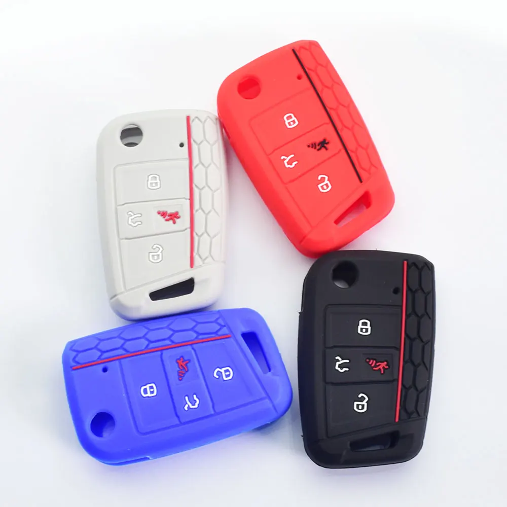 Silicone Car Key Case 4 Buttons Flip Remote Control Fobs Protect Cover Skin For VW Volkswagen Golf VII Mk7 GTI Jetta Tiguan 2018