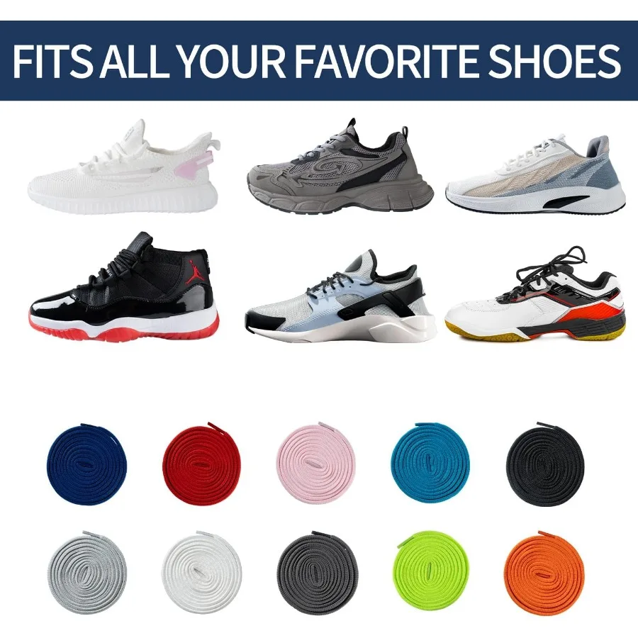 Oval  1/4" Athletic Shoe Laces Half Round 14 Dferent Lengths Ring Shoelace for Everone in 24"-79"