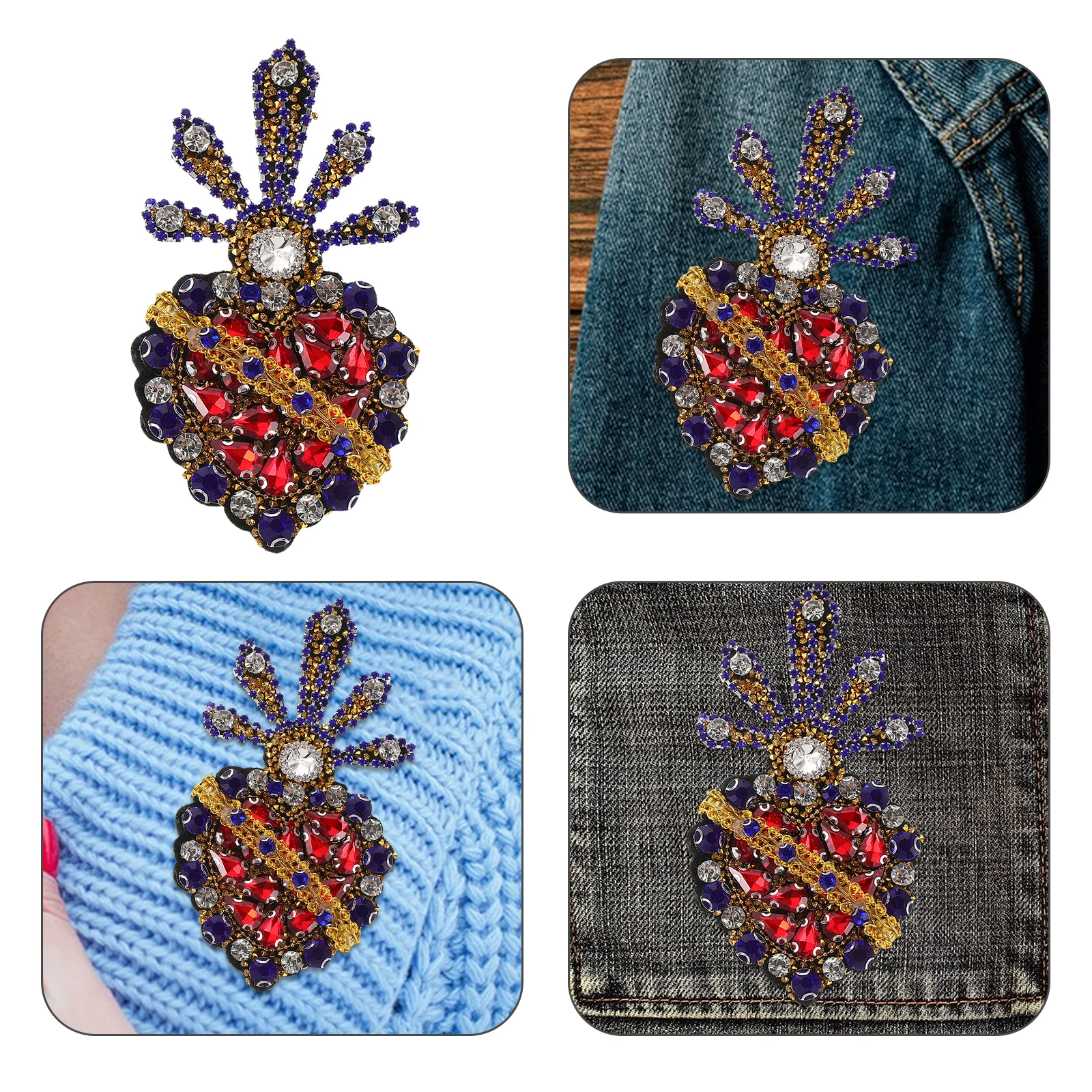 

2Pcs Beaded Rhinestone Patches Handmade Heart Applique for DIY Clothing Decor Sparkling Embellishment Sew on Patch Dress Jacket