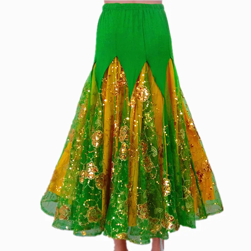 

Modern Elegant Green Dance New Style Competition Big Swing Skirt Half Body Long Skirt Social Dance Skirt Waltz Skirt