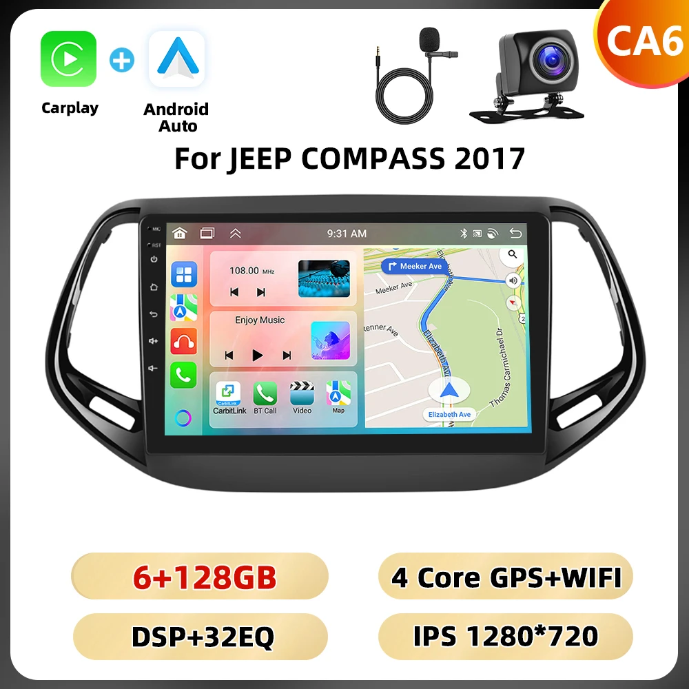 Podofo Gps Wifi 4G Auto Audio Voor Jeep Kompas 2017 Multimedia Speler Bluetooth Carplay Android Auto 8Core Fm Rds Dsp Autoradio