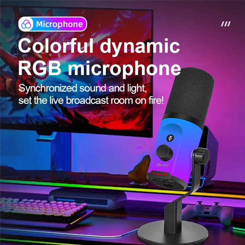 

ABGI-XLR/USB Dynamic Microphone RGB For Podcasting Recording Gaming Live Streaming With XLR Cable USB/XLR RGB Microphone