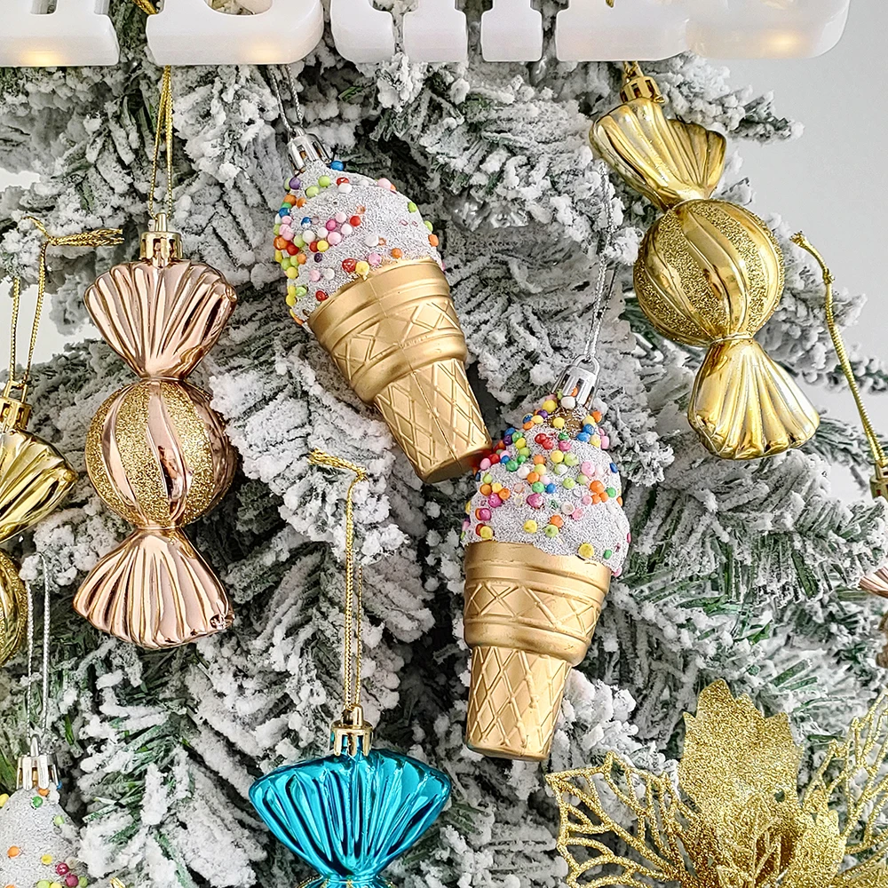 

3pcs/set Christmas Ice Cream Ornament Xmas Tree Candy Hanging Pendant Christmas Decoration New Year 2023 Party Supplies Kid Gift