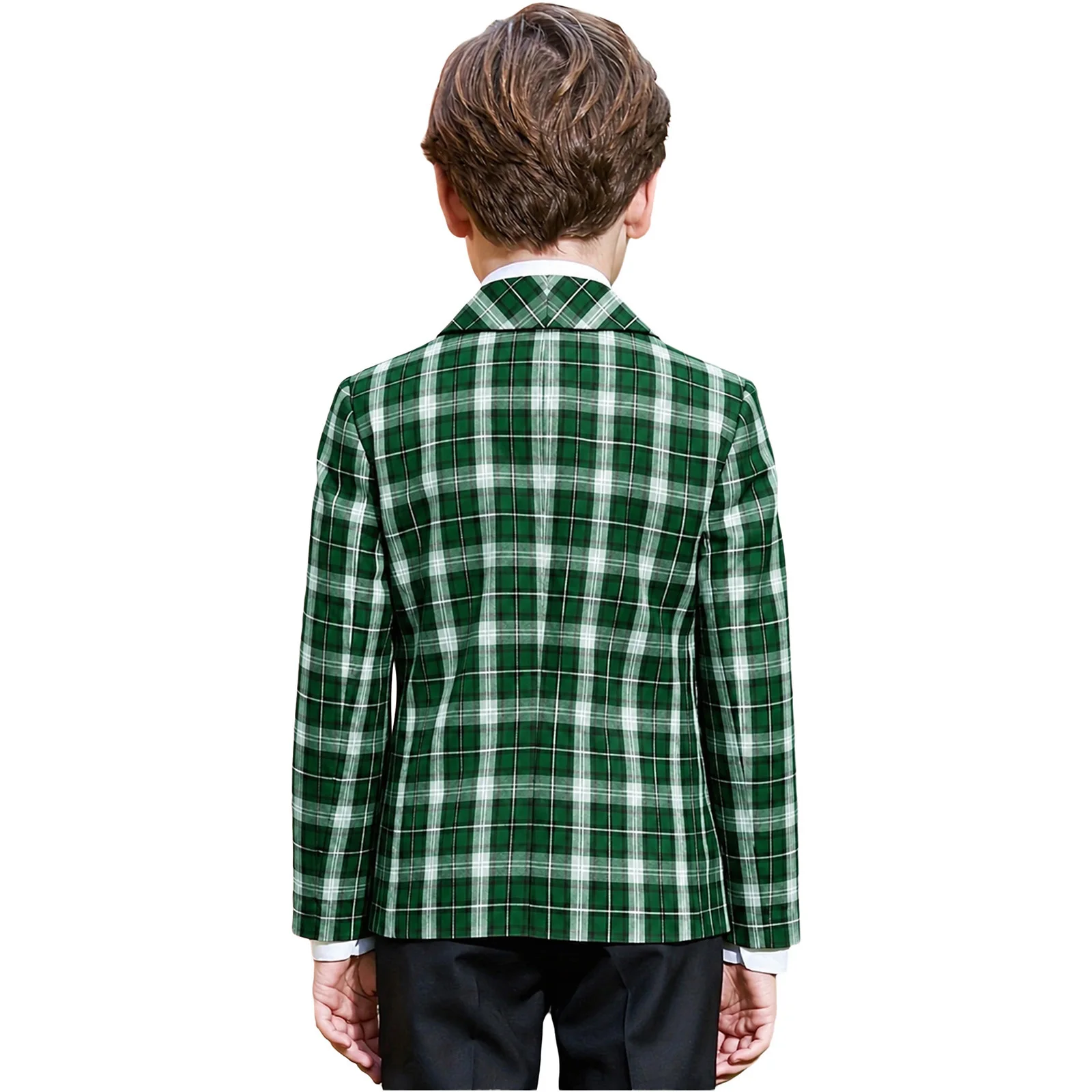 Kids Boys Formal Suit Blazer Plaid Jacket Lapel Long Sleeve Button-up Coat with Pockets for Christmas Birthday Party Wedding