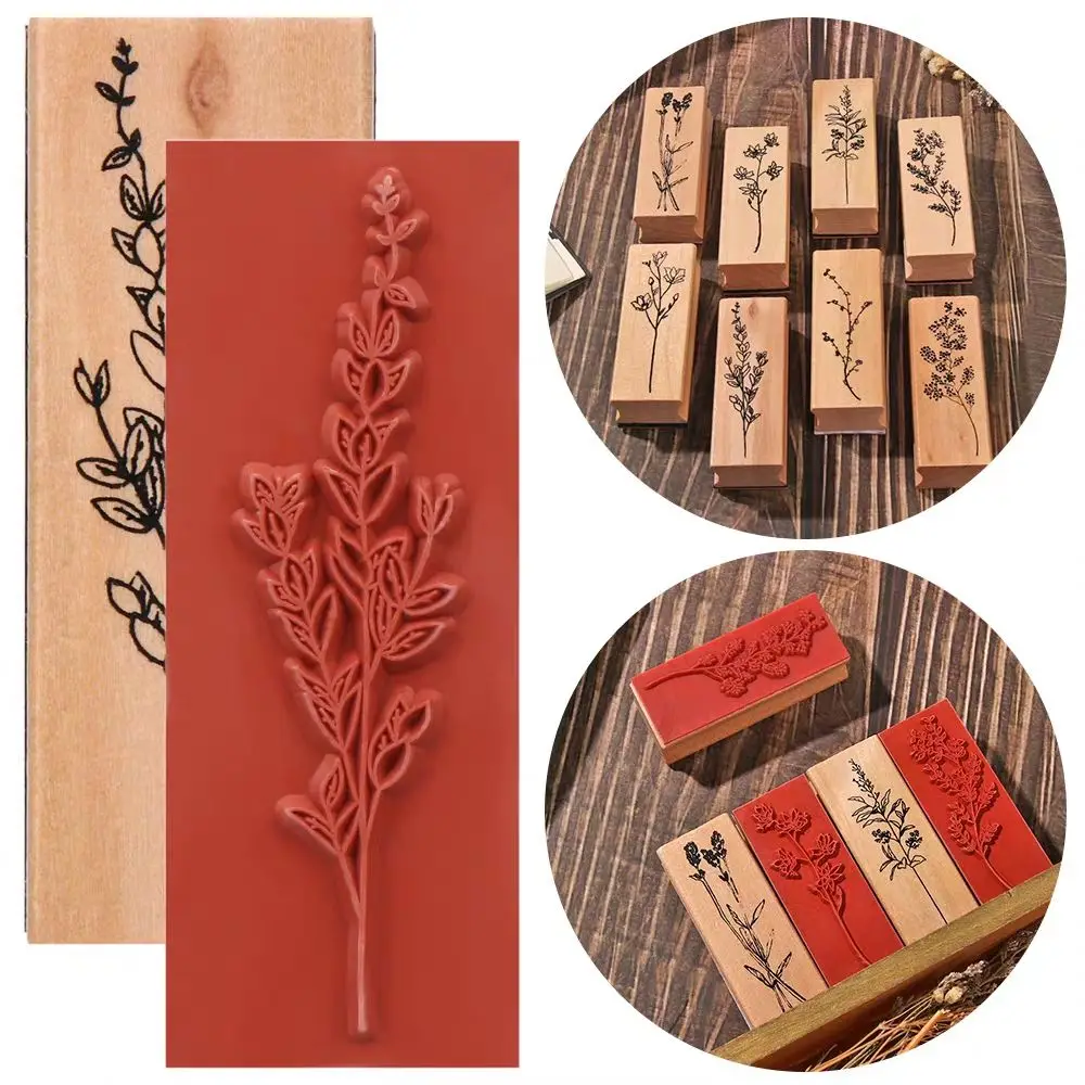 Sello de madera de la serie de hierba de flores, elemento de planta de goma creativo, sellos, cuaderno, tarjeta de felicitación, herramientas de