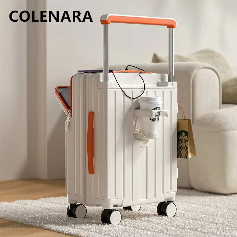 COLENARA maleta multifuncional 20 "22" 24 "26 pulgadas caja de embarque con carga USB cubierta de carrito con apertura frontal ABS + PC equipaje para ordenador portátil