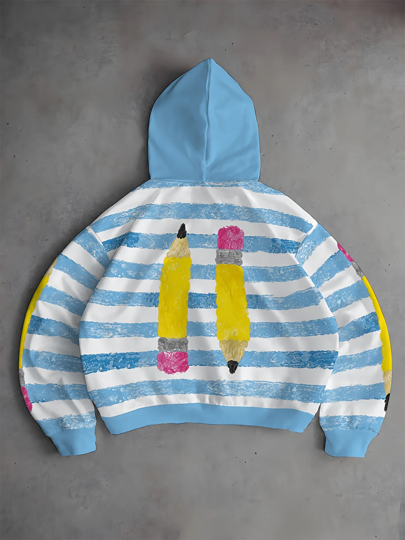 Women's Zip-Up Hooded Sweatshirt,  Double-Ended Zipper Y2K Blue Horizontal Stripes, Colorful Graffiti, and Color Block Pattern