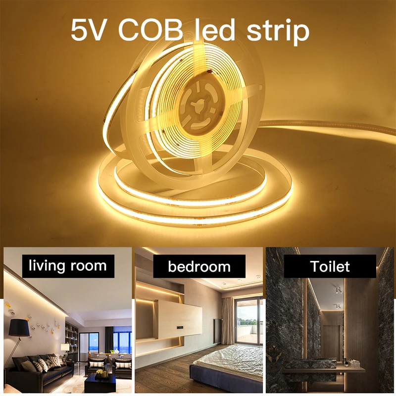 DC 5V LED COB Strip Light USB 0.5m - 5m 320LED/m Dimmable High Density Linear Lighting Flexible 5 V Volt Led Tape Lights Decor