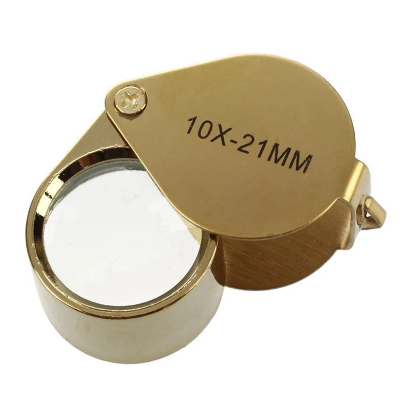 10Pcs 10X Magnifying Magnifier Glass Jewellers Eye Foldable Jewelry Loop Loupe(Golden)