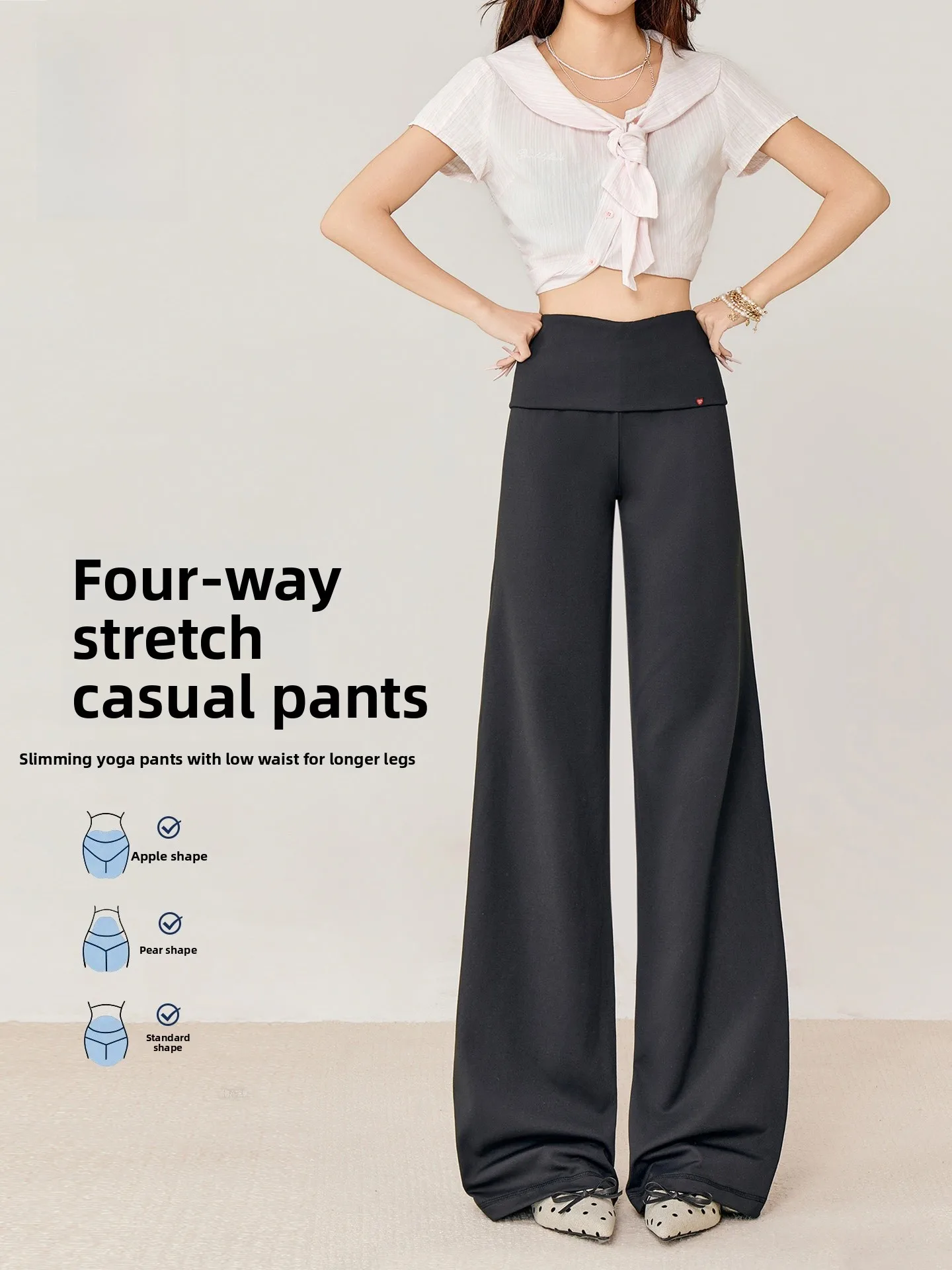 

American Sle High Waist Loose Fit Casual Yoga Pants Women's Wide Leg Bell Bot Comfortable Breathable Polyester Fiber