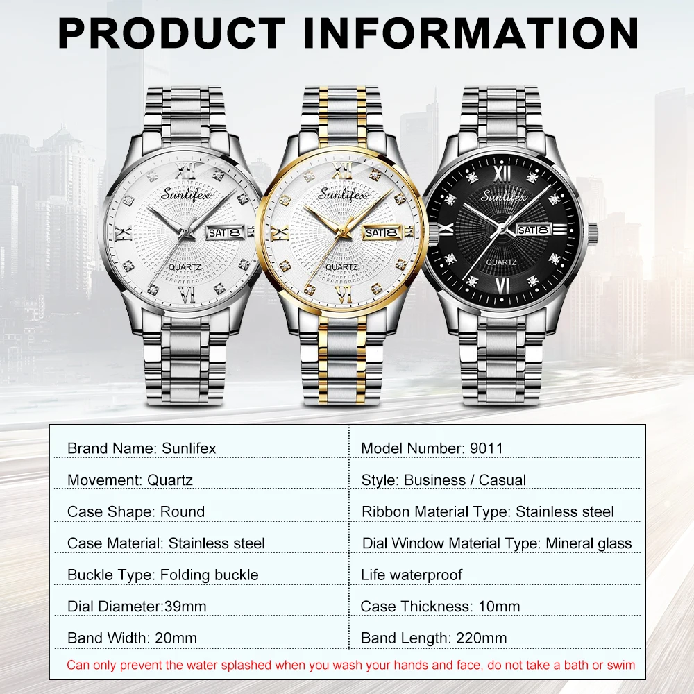 Sunlifex 2024 Orologio tradizionale da uomo d'affari Orologio al quarzo da indossare ogni giorno semplice e per il tempo libero