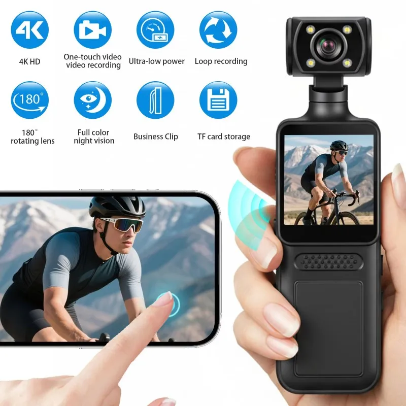 

Ultra HD 4K Handheld Camera,WiFi Camera 180 Rotating Lens 1.3” Screen Night Version Portable Video Recorder for Outdoor Sport