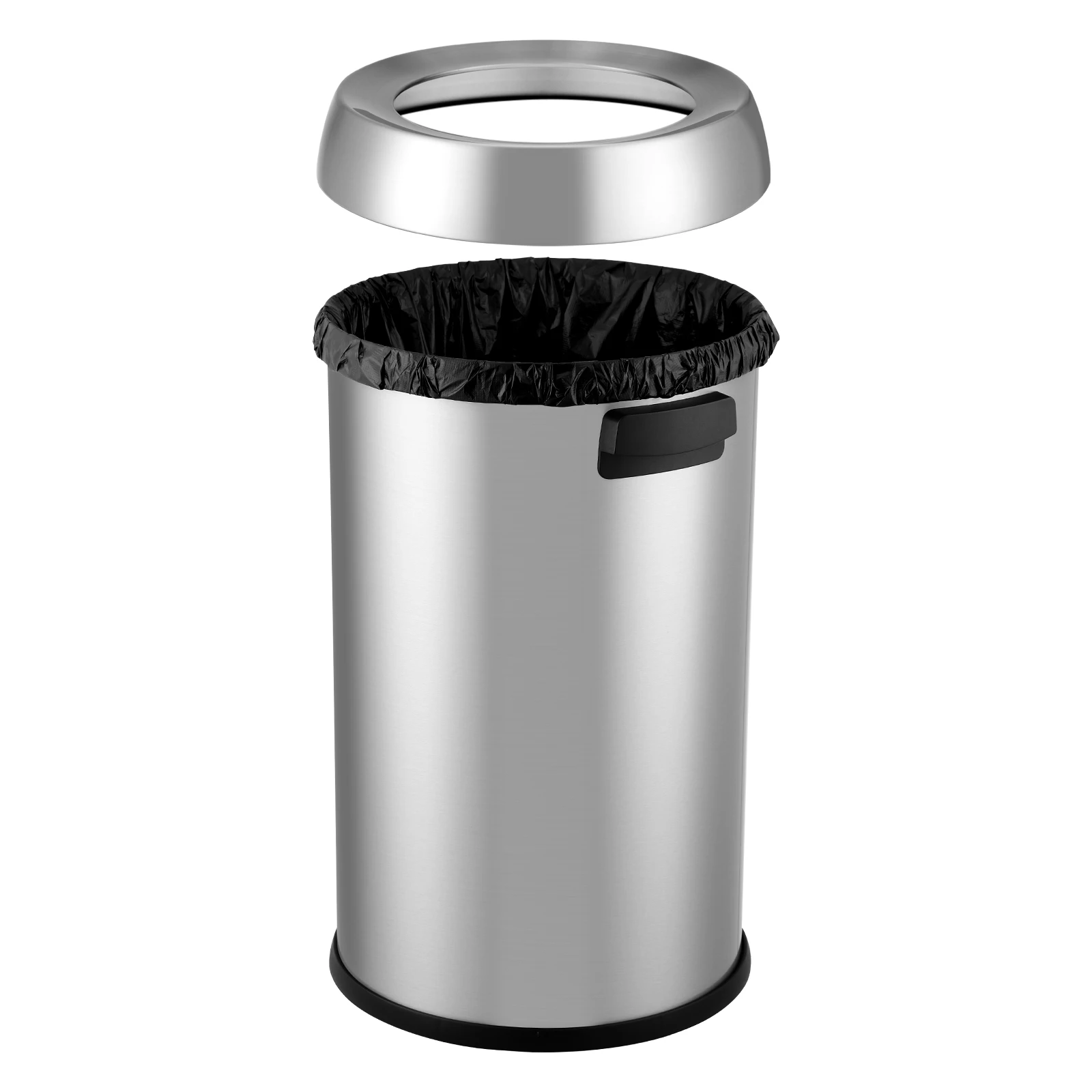 Open Top Trash Can 65L / 17Gal Commercial Grade Heavy Duty Brushed Stainless Steel for Outdoor | Kitchen Waste Bins Home House