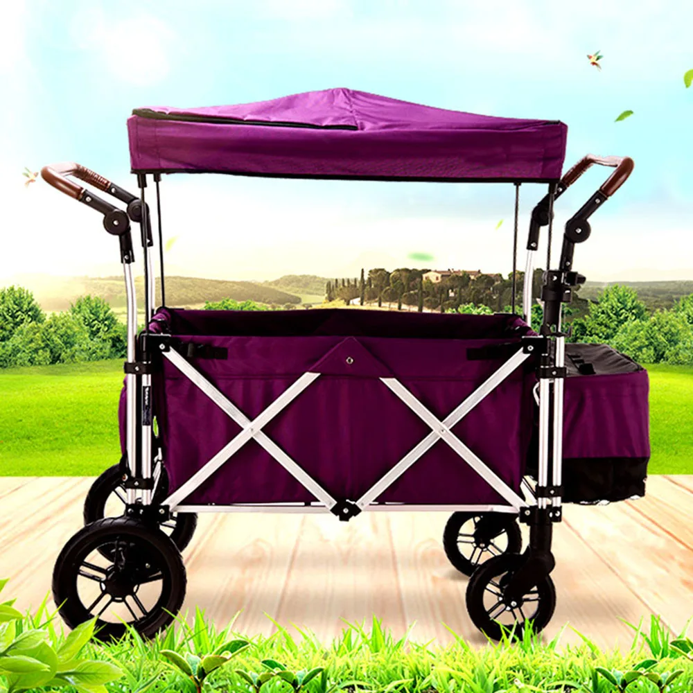 Kidss Outdoor Sports Cart Folding Canopy With Sunshade Kids Trolley Beach Park Camping Shopping Wagon Stroller