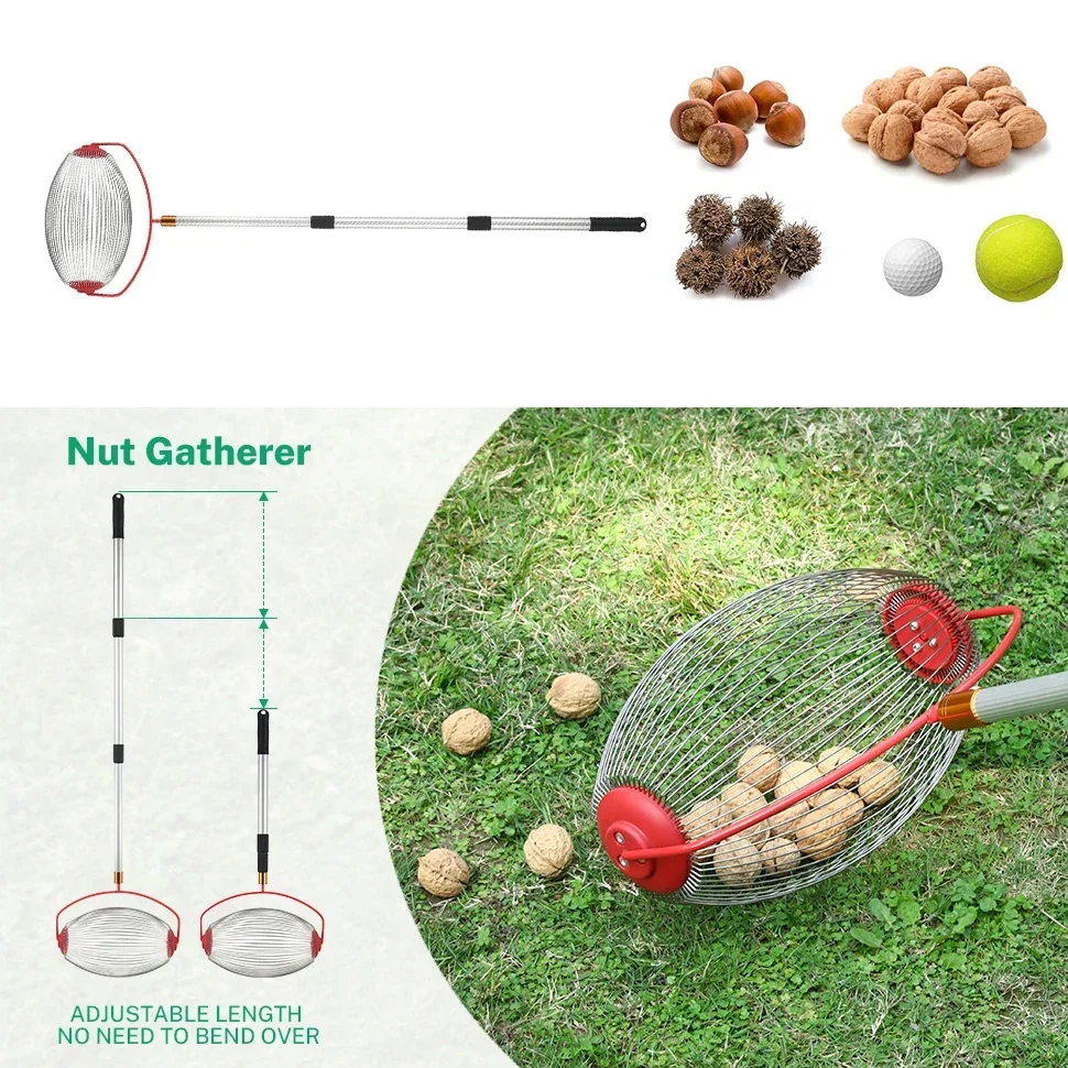 Ball Collector Rolling Nut Harvester Ball Picker Adjustable Outdoor Manual Tools Picker Collector Walnuts Pecans Crab Apples