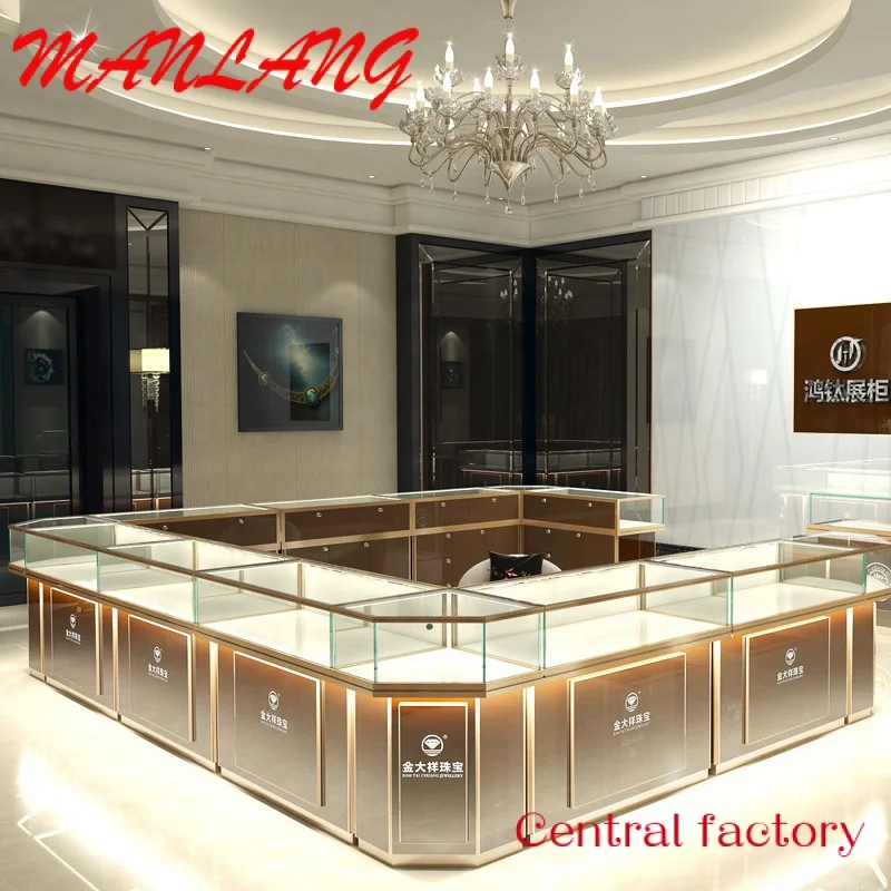 

Custom design wood drawer lock for box gold standing mirror jewelry wall showcase display cabinet with light led