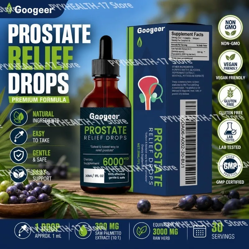 Prostate Wellness Drops 6000mg Herbal Liquid Supplement for Adult Men Daily Support Easy Dropper 30ml 1fl Oz 30 Servings