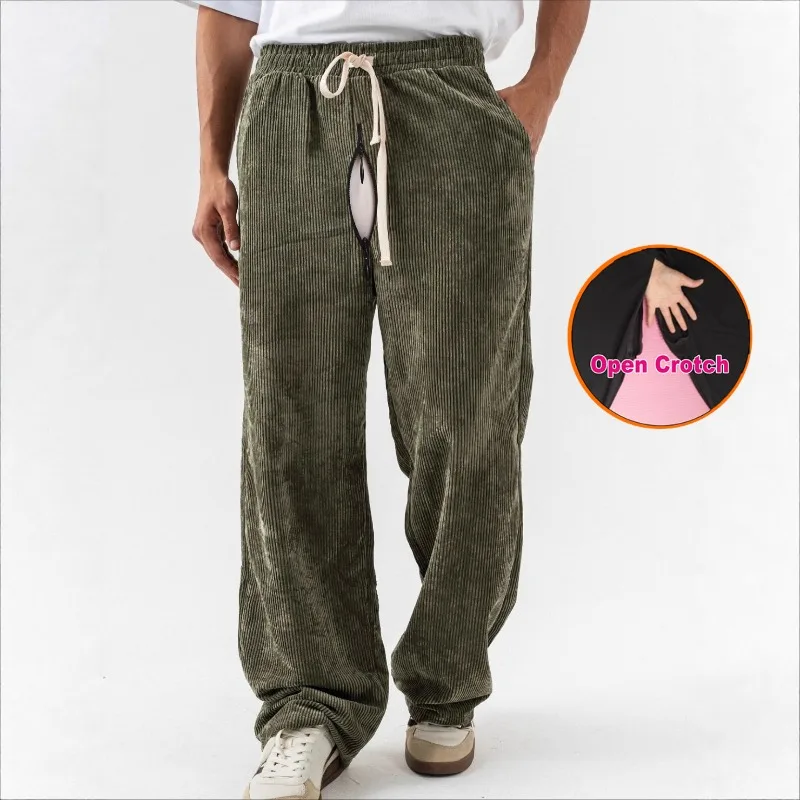 

Men's Open Crotch Autumn and Winter Casual Trousers American Corduroy Loose New Retro Versatile Wide-leg Trousers Casual
