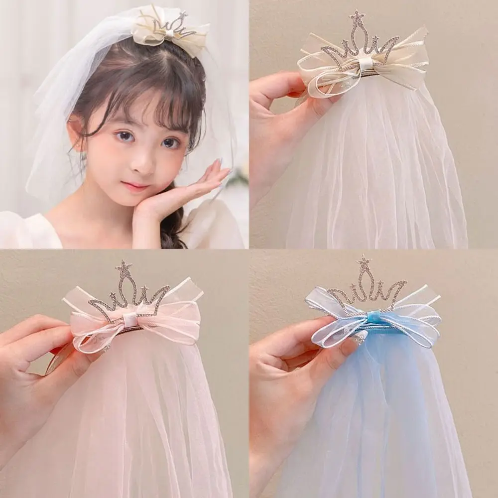 Fashion Girls Pearl Crown Hairpin Children Hairpin Veil Hair Clip Princess Hair Accessories Bow Hair Clip Cute