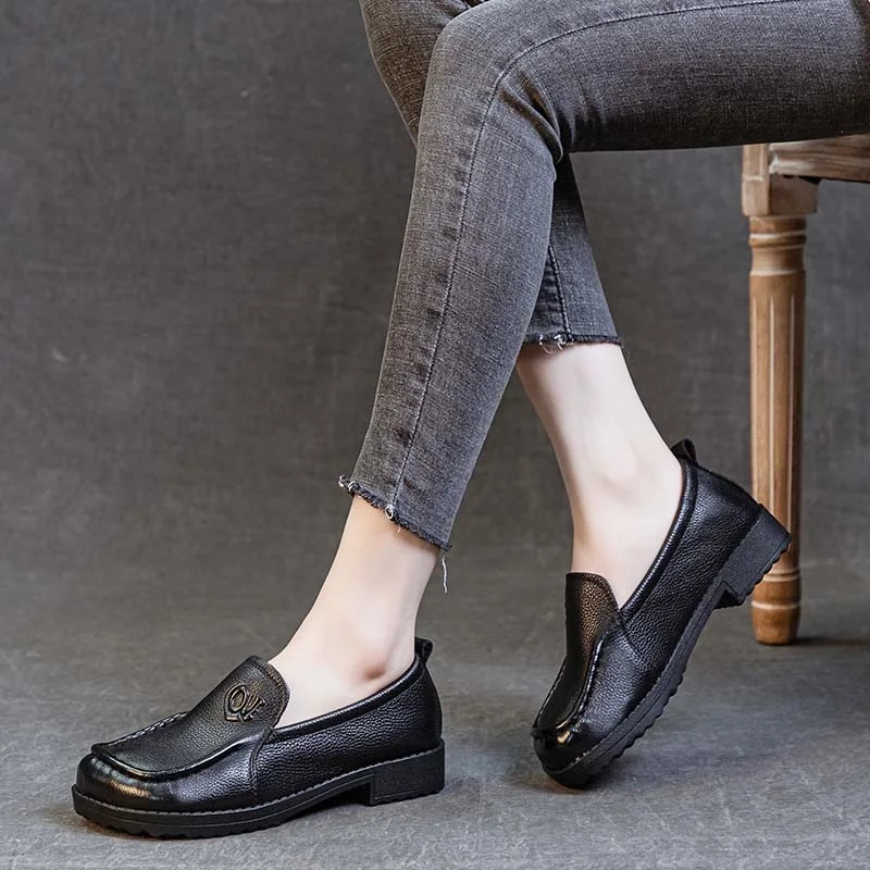 DRKANOL mocassini in vera pelle stile letterario donna Slip On Flats scarpe suola in gomma morbida tacco basso Comfort scarpe retrò fatte a mano